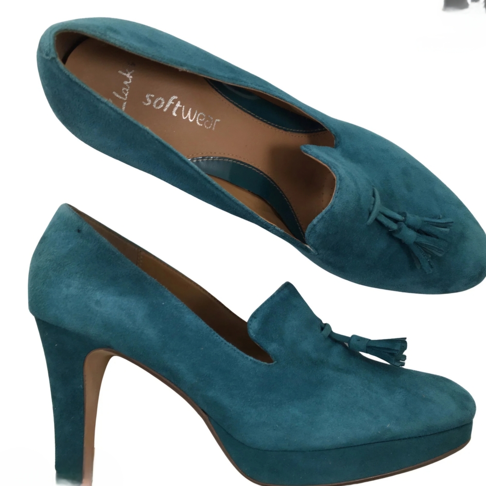 Clarks Teal Suede Tassel Anika Kendra Pump